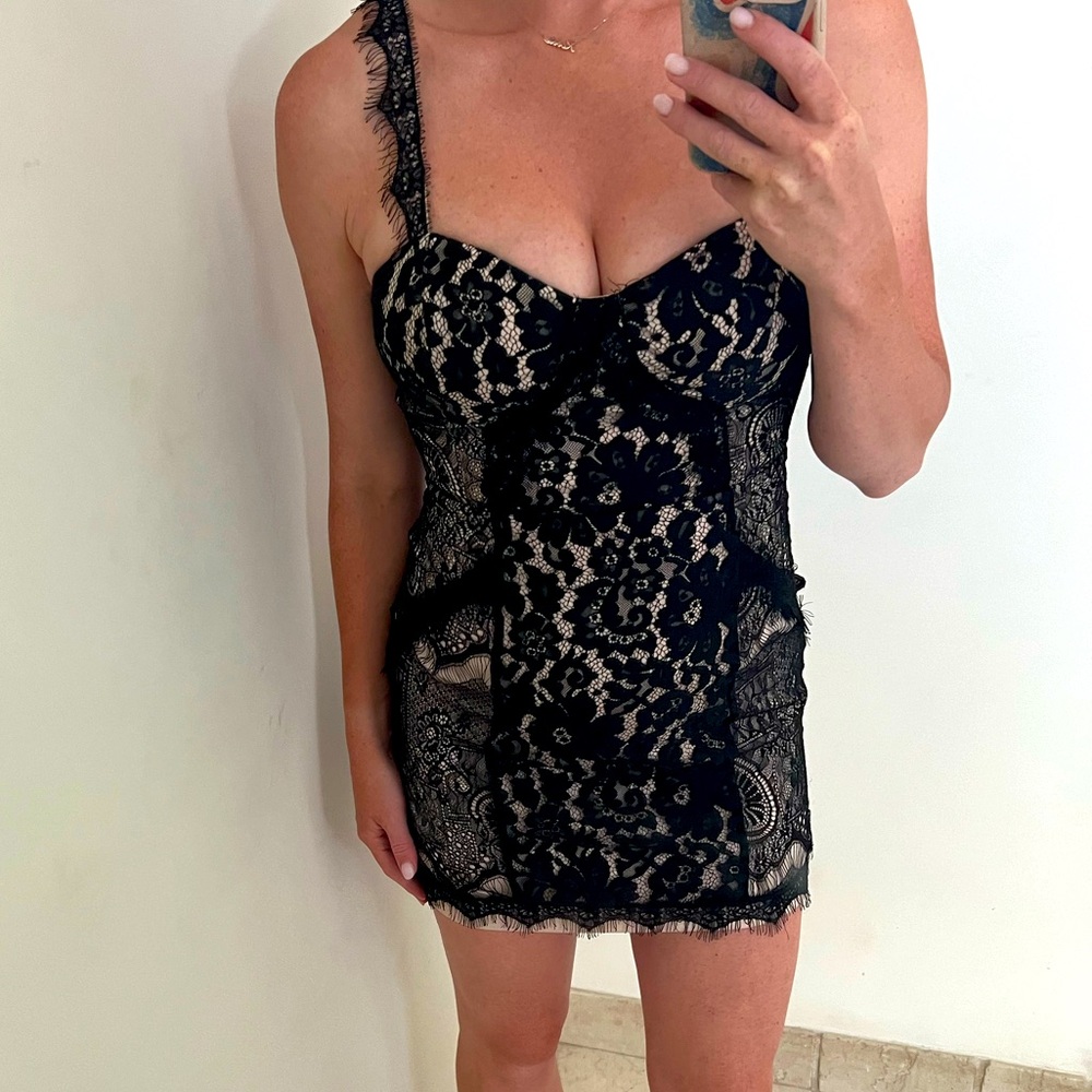Ark & Co Sexy Black Lace Over Blush Dress - Size Small